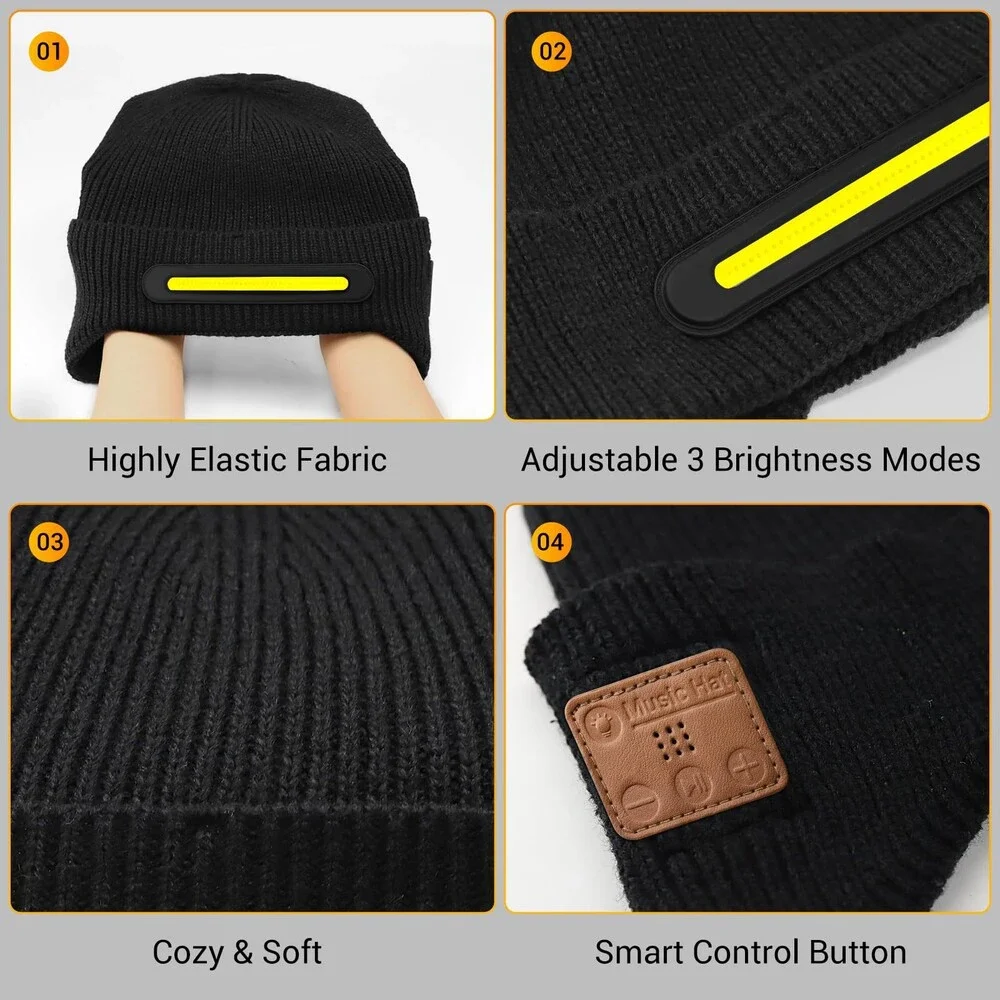 Wewow Unisex Black Bluetooth Beanie Light USB Rechargeable Warm Knitted ONE SZ